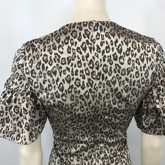 BANANA REPUBLIC - WOMENS 2 - BLACK BROWN LEOPARD PRINT SHORT RUFFLE SLEEVE DRESS - Picture 6 of 8